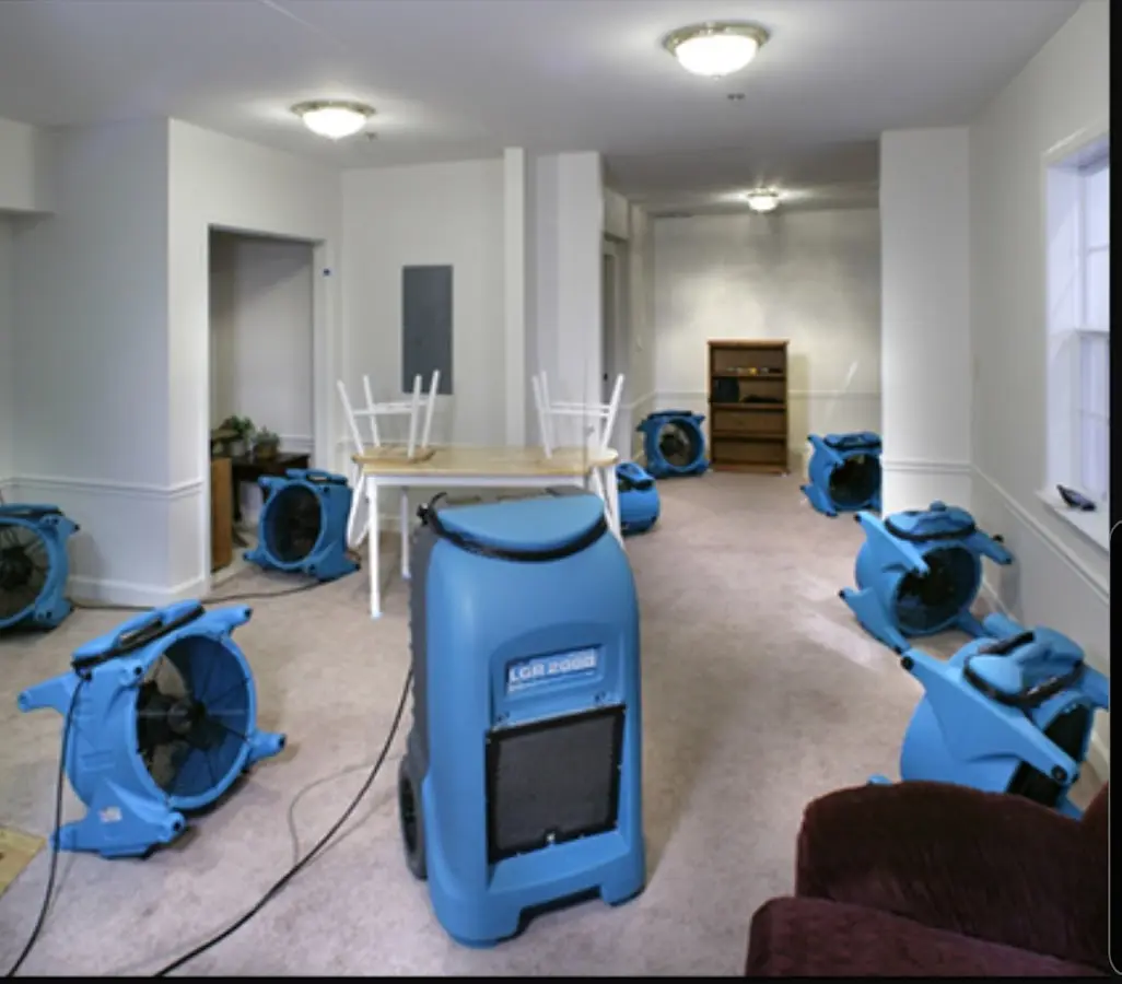 Air movers and dehumidifier setup for Water Damage Restoration in Millsboro