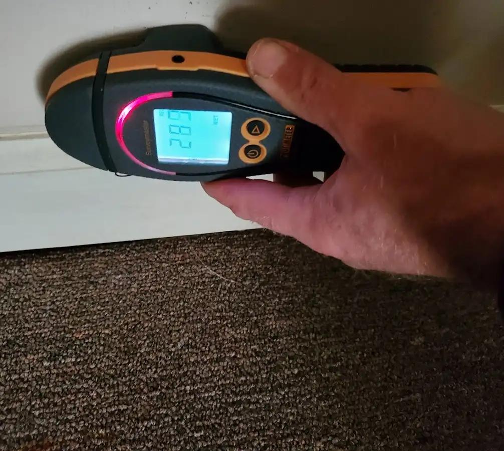 Moisture detection at baseboard during Storm Damage Restoration in Millsboro